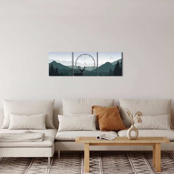 Kép - Szarvas farkassal a sziklák között (órával) (90x30 cm)