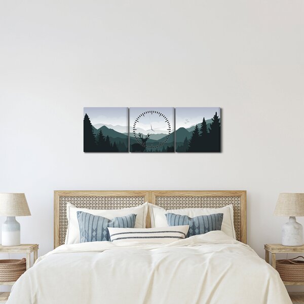 Kép - Szarvas farkassal a sziklák között (órával) (90x30 cm)
