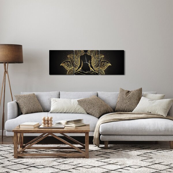 Egy lótuszvirág sziluettjének képe (órával) (90x30 cm)