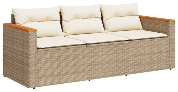 3 személyes bézs polyrattan kerti kanapé párnával