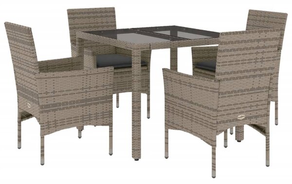 5 részes szürke polyrattan/üveg kerti étkezőgarnitúra párnával