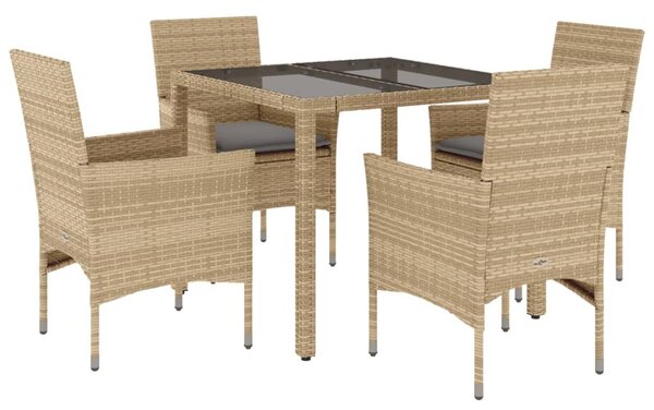 5 részes bézs polyrattan/üveg kerti étkezőgarnitúra párnákkal