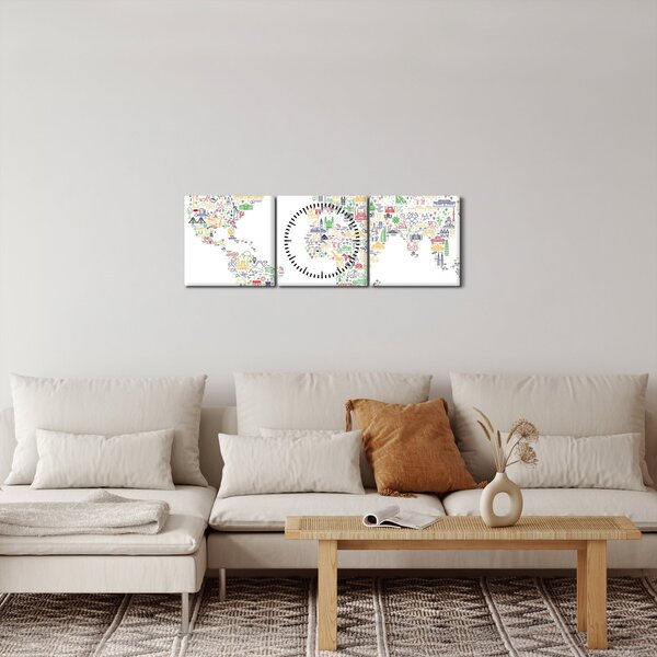 Kép - Képes térkép (órával) (90x30 cm)