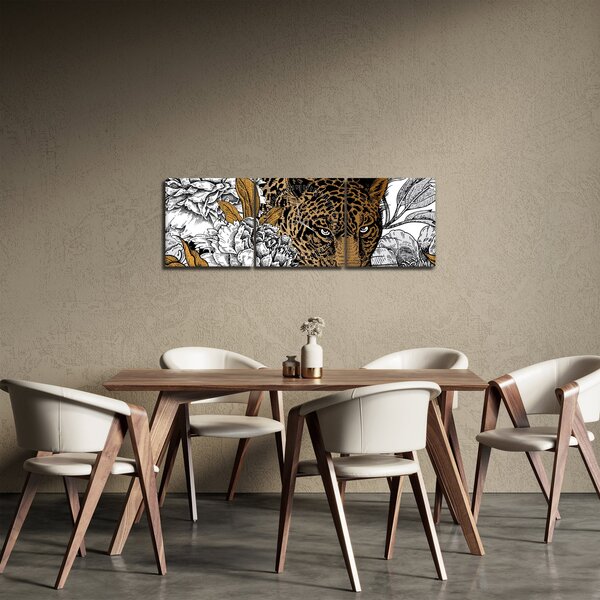 Kép - leopárd a virágok között (órával) (90x30 cm)
