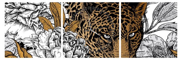 Kép - leopárd a virágok között (órával) (90x30 cm)