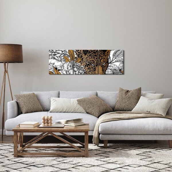 Kép - leopárd a virágok között (órával) (90x30 cm)