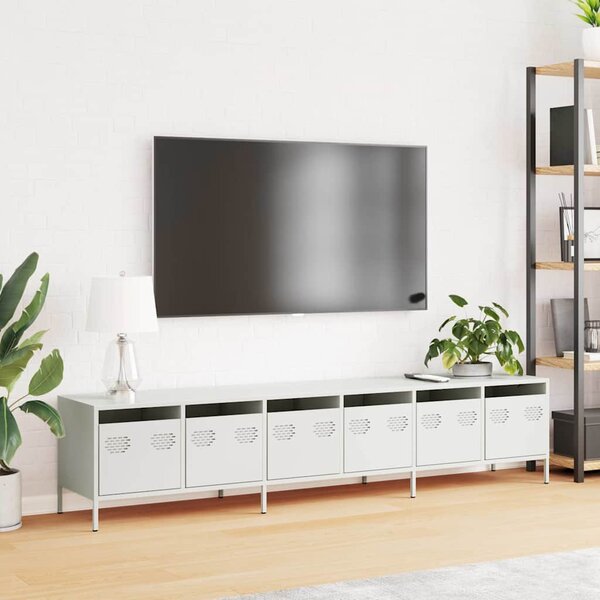 Fehér hidegen hengerelt acél TV-szekrény 202 x 39 x 43,5 cm