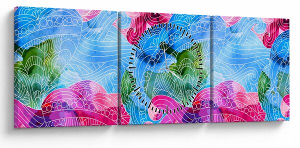 Kép - Színes hullámok (órával) (90x30 cm)