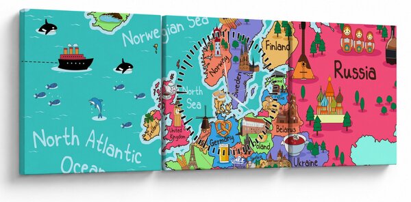 Kép - gyermek térkép Európa (órával) (90x30 cm)