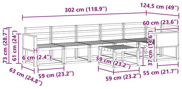 VidaXL Kültéri kanapé szett 7 db Természetes Tömör Akácfa