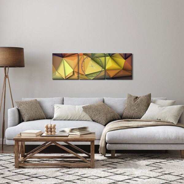 Kép - Sokszögű 3D absztrakció (órával) (90x30 cm)