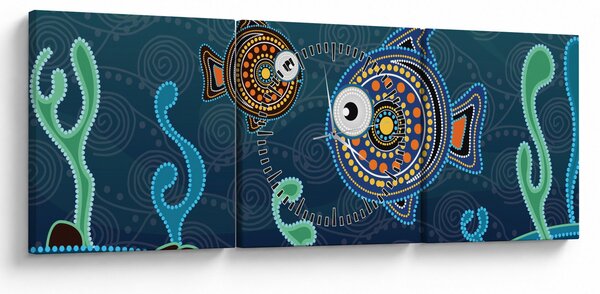 Kép - festett hal (órával) (90x30 cm)