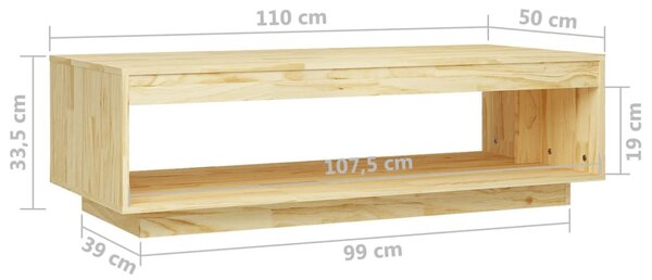 Tömör fenyőfa dohányzóasztal 110 x 50 x 33,5 cm