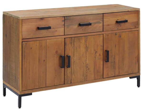 Barna tömör újrahasznosított fenyőfa tálalószekrény 110x35x70cm