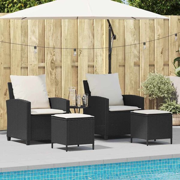 VidaXL 4 részes fekete polyrattan kerti ülőgarnitúra párnákkal