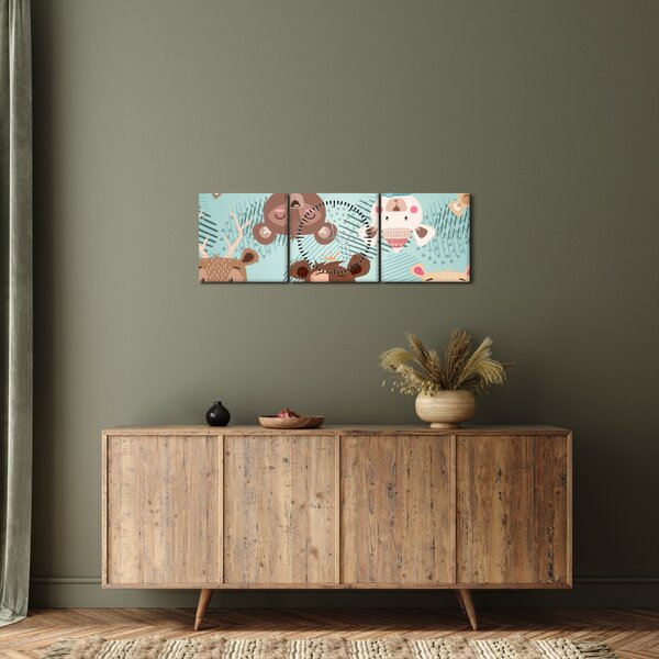 Kép - vidám mackók (órával) (90x30 cm)