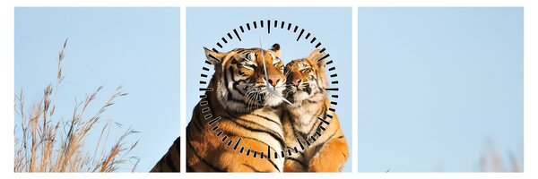 Kép - Tigris és a kölyke (órával) (90x30 cm)