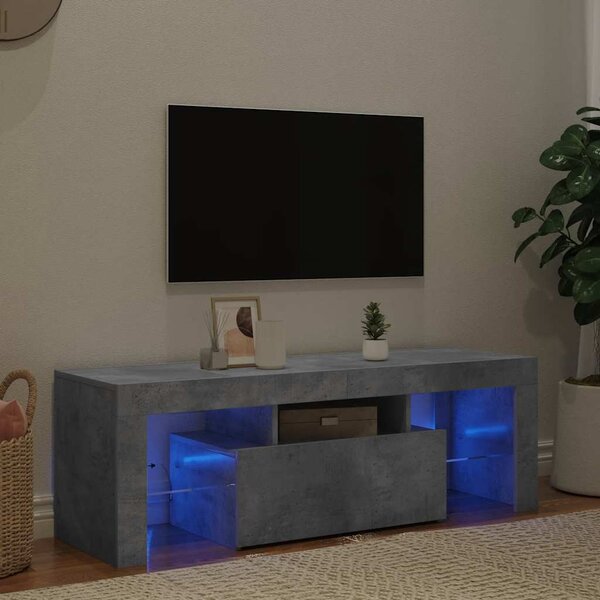 Betonszürke TV-szekrény LED-lámpákkal 120 x 35 x 40 cm