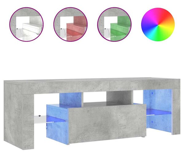 Betonszürke TV-szekrény LED-lámpákkal 120 x 35 x 40 cm