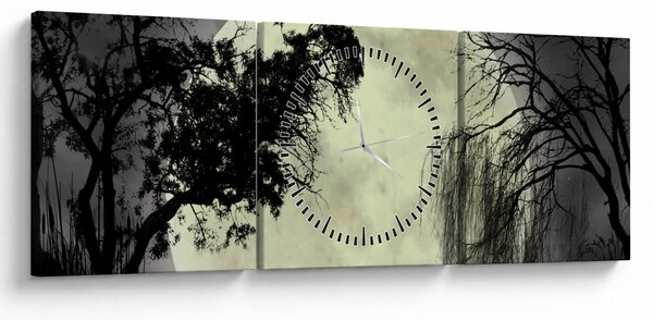 Kép - Telihold a felszín felett, fekete-fehér változat (órával) (90x30 cm)