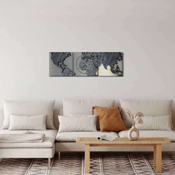 Kép - Világtérkép kő textúra (órával) (90x30 cm)