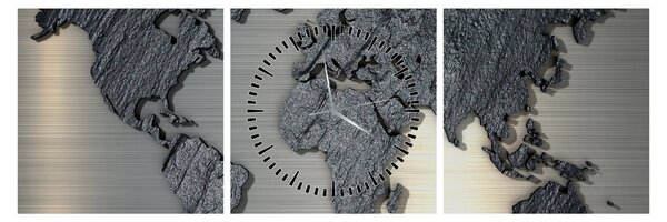 Kép - Világtérkép kő textúra (órával) (90x30 cm)