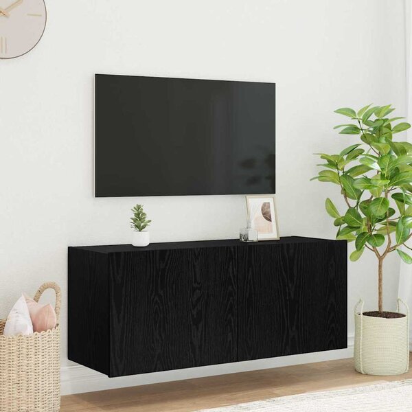 TV Fali Szekrény Fekete tölgy Szerelt Fa