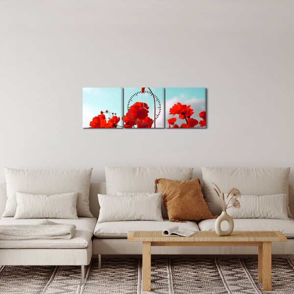 Fényes piros virágokkal rendelkező mező képe (órával) (90x30 cm)
