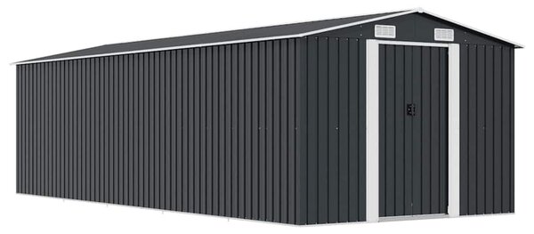 Antracitszürke fém kerti fészer 257 x 580 x 181 cm