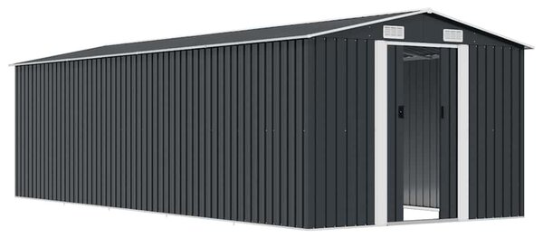 Antracitszürke fém kerti fészer 257 x 580 x 181 cm