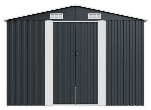 Antracitszürke fém kerti fészer 257 x 580 x 181 cm