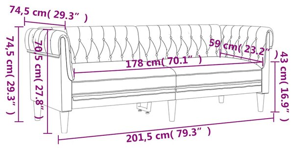 Sötétszürke 3 személyes szövet Chesterfield kanapé