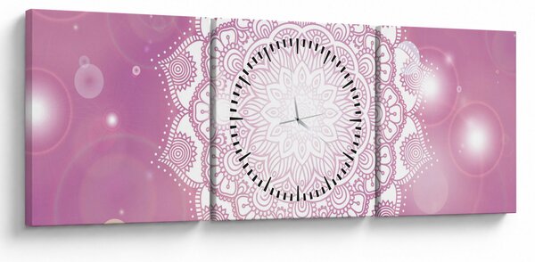 Egy mandala képe rózsaszín háttérrel (órával) (90x30 cm)