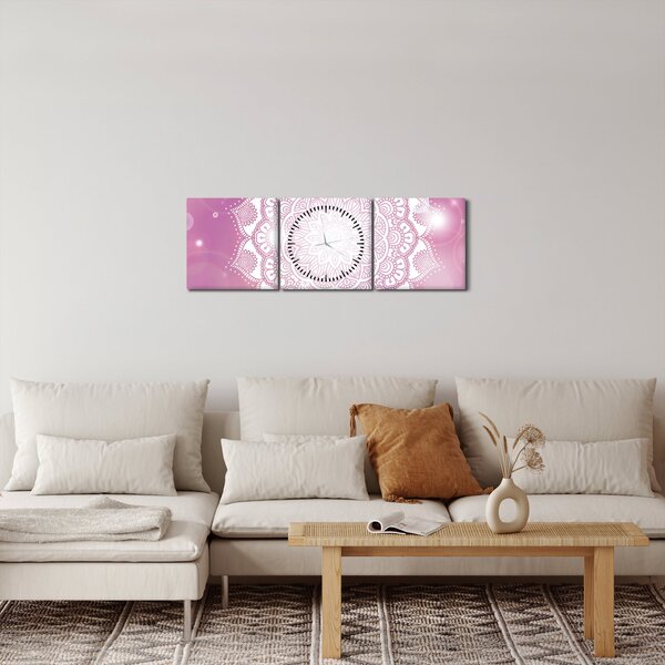 Egy mandala képe rózsaszín háttérrel (órával) (90x30 cm)