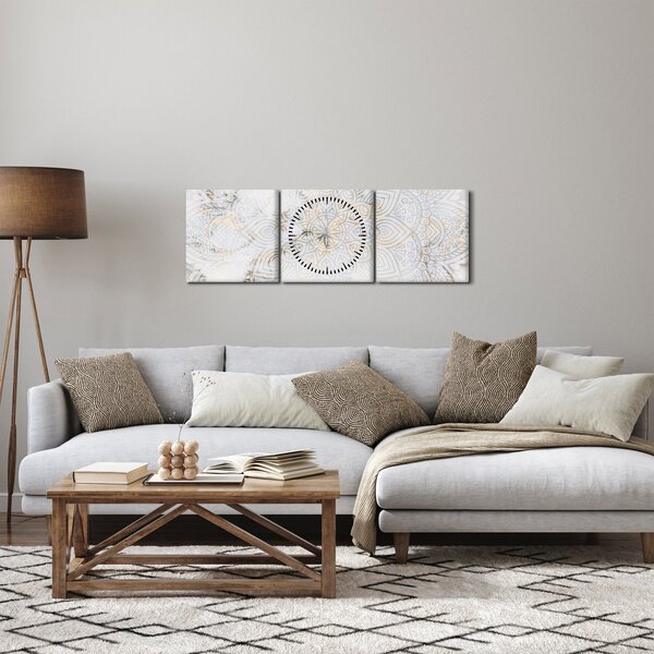 Egy fehér mandala képe (órával) (90x30 cm)