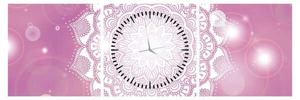 Egy mandala képe rózsaszín háttérrel (órával) (90x30 cm)