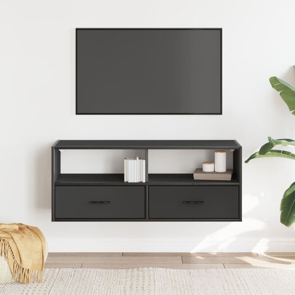 Fekete szerelt fa és fém TV-szekrény 100x31x39,5 cm