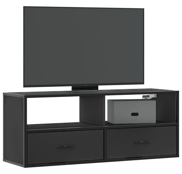 Fekete szerelt fa és fém TV-szekrény 100x31x39,5 cm