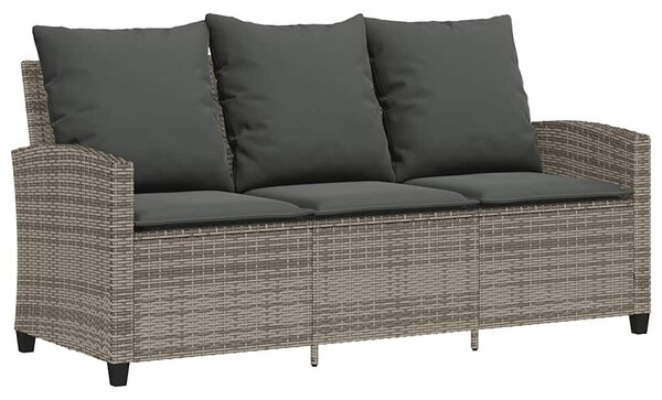 VidaXL 3 személyes szürke polyrattan kerti kanapé asztallal&párnával