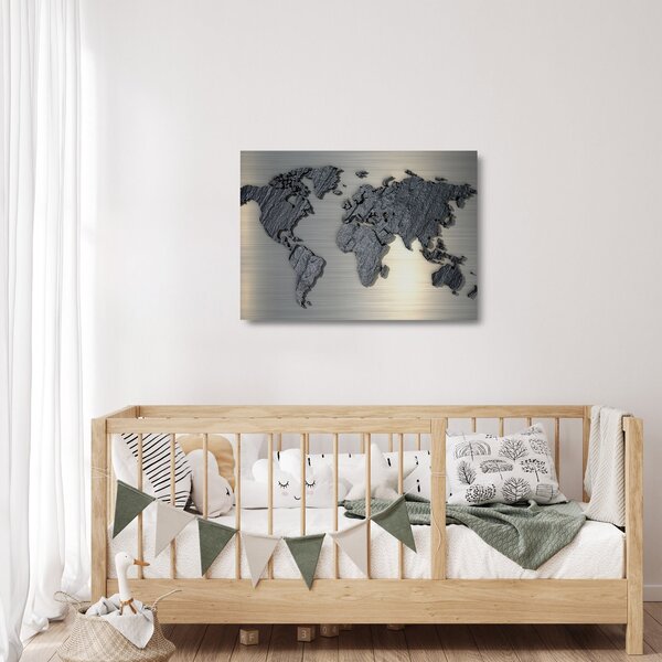 Kép - Világtérkép kő textúra (üvegen) (70x50 cm)