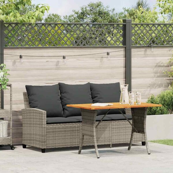 VidaXL 3 személyes szürke polyrattan kerti kanapé asztallal&párnával