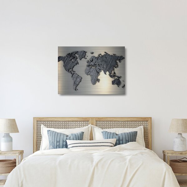 Kép - Világtérkép kő textúra (üvegen) (70x50 cm)