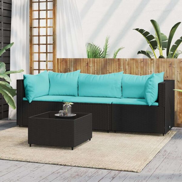 VidaXL 4 részes fekete polyrattan kerti ülőgarnitúra párnákkal