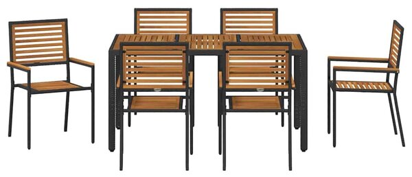 VidaXL Kert étkező szett 7 pcs Fekete 150 x 90 x 75 cm polirattan