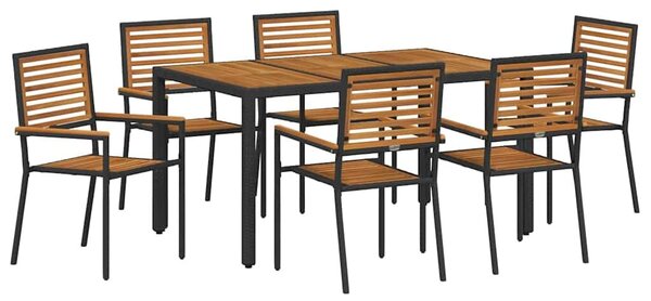 VidaXL Kert étkező szett 7 pcs Fekete 150 x 90 x 75 cm polirattan