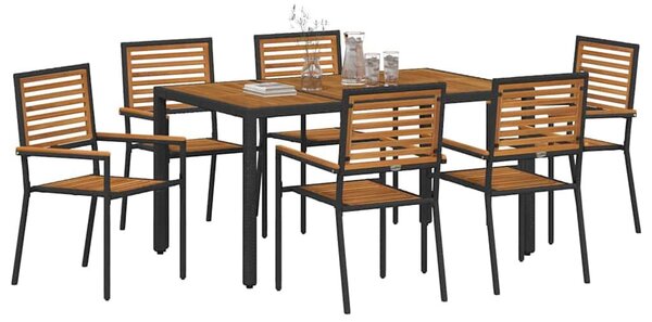 VidaXL Kert étkező szett 7 pcs Fekete 150 x 90 x 75 cm polirattan