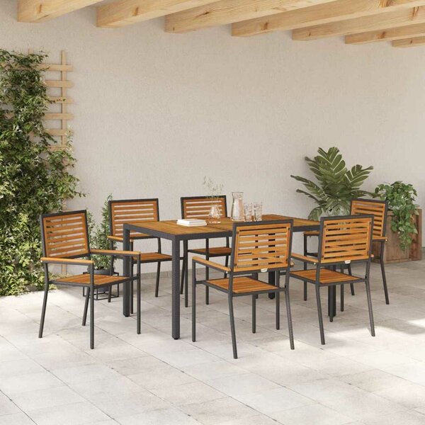 VidaXL Kert étkező szett 7 pcs Fekete 150 x 90 x 75 cm polirattan