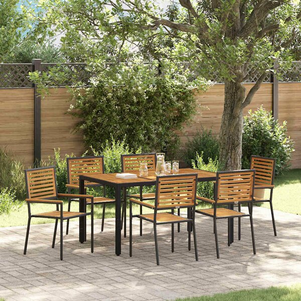VidaXL Kert étkező szett 7 pcs Fekete 150 x 90 x 75 cm polirattan