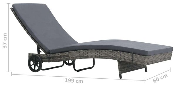 Polyrattan Napozóágy - Antracitszürke - 199x60cm