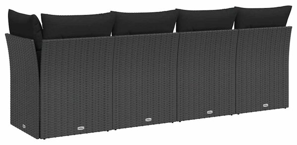 4 személyes fekete polyrattan kerti kanapé párnákkal